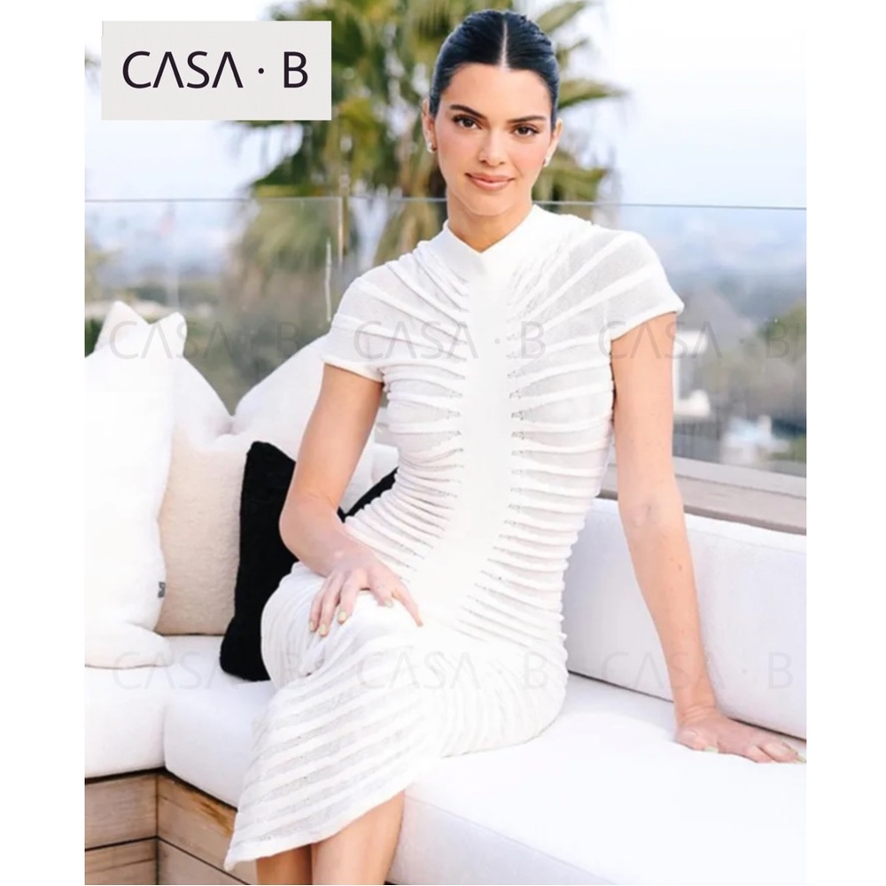 NEW to CASA B💫 Maia Open Knit See-Through Bodycon Tube Sheer Midi Dress - Picture 8 of 12